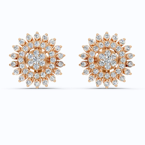 Boucles d'oreilles clous en or massif 14 carats avec diamants de laboratoire taille brillant motif floral soleil, 0,36 carats au total, certifiées IGI – Cadeau de luxe pour soirée - Product Image 6