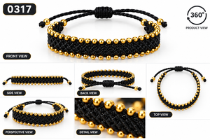Pulsera de Macramé Trenzada Negra con Cuentas Doradas, Brazalete Tejido a Mano Ajustable Vintage para Mujeres y Hombres, para Fiestas y Eventos - Product Image 3
