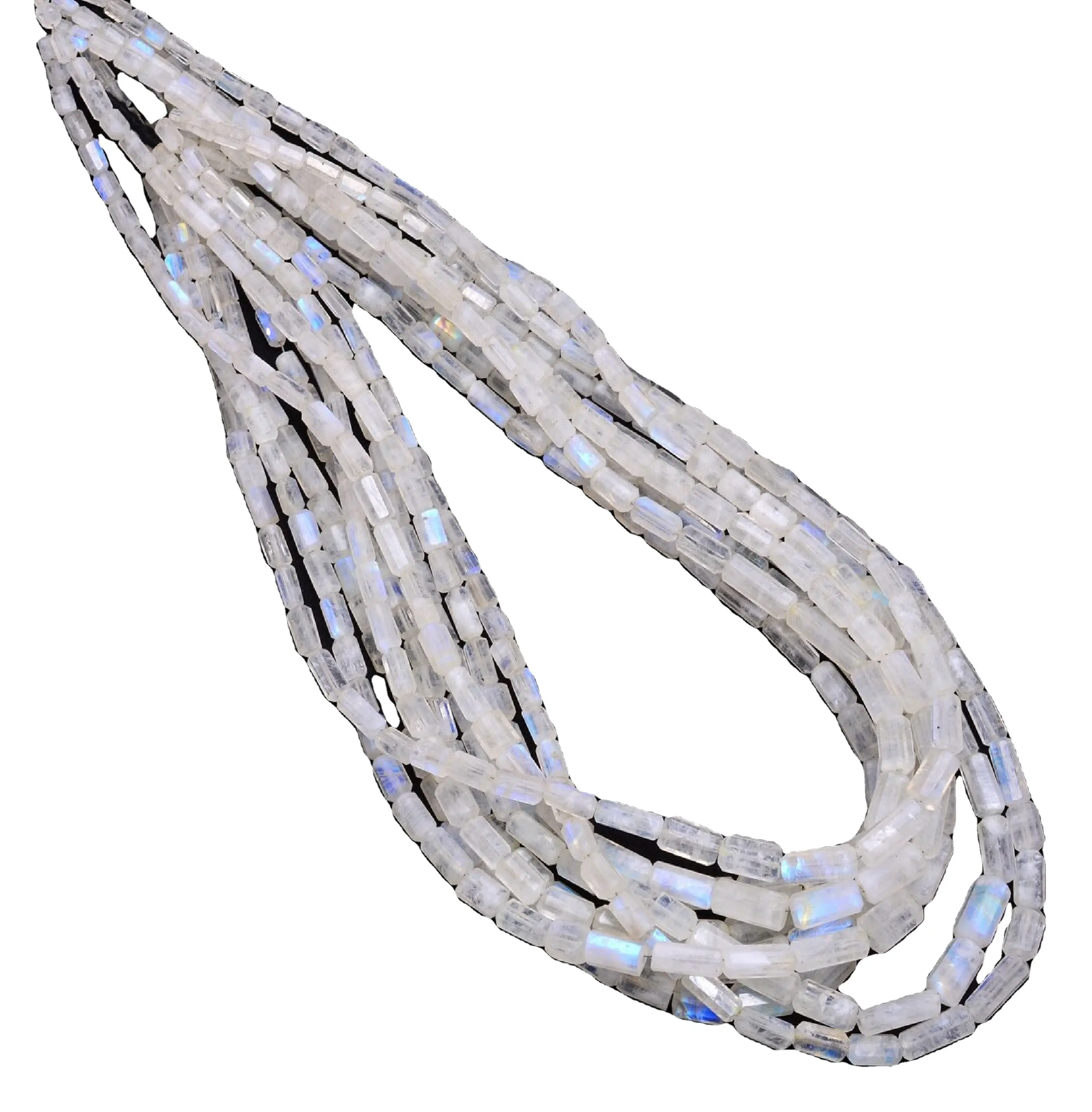 Natural Tube Shape Faceted Blue fire Moonstone Tubes Faceted Necklace Crystal Loose Beads