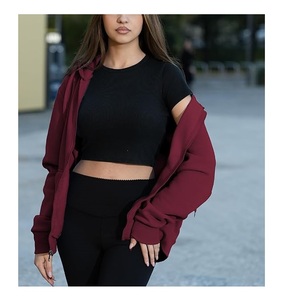 Sweat à capuche zippé décontracté pour femme, 100 % coton, manches longues, col rond, épaules tombantes, couleur unie, confortable, meilleur prix, le plus vendu - Product Image 4