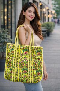 Bolso Tote Grande Hecho a Mano, Estilo Vintage, Acolchado, de Algodón Indio, Lavable, con Diseño Impreso, para Uso Diario de Mujeres - Product Image 2