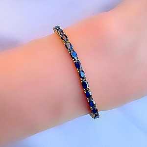 Genuine Blue Sapphire Oval Tennis Silver Bracelet Elegant Gemstone Jewelry September Birthstone Gift For Women - Product Image 3
