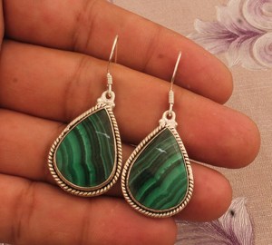Pendientes Colgantes de Malaquita Hechos a Mano, Plata de Ley, Piedra Preciosa Verde Natural, Joyería Boho, Regalo de Moda para Mujer - Product Image 4