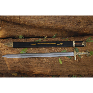 Espada Vikinga de Acero de Damasco de 40” – Hoja de exhibición de caballero medieval forjada a mano con espada completa y vaina de madera - Product Image 4