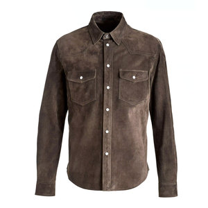 Professionally Manufactured Men Vintage Suede Leather <b>Shirt</b> Stand Collar Winter <b>Half</b> Sleeve High Quality for Sale - Product Image 1