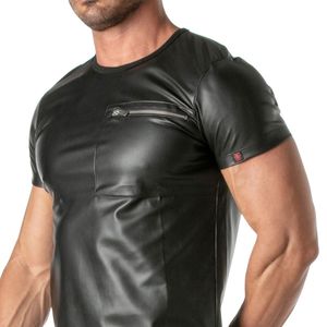 เสื้อยืดแขนสั้นผู้ชายสีดำลายหนังพร้อมกระเป๋าซิปสวมใส่สบายๆ - Product Image 3