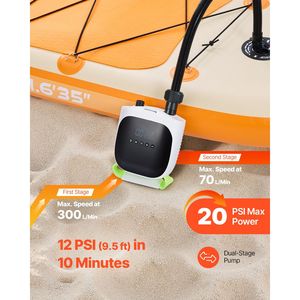 ปั๊มลมไฟฟ้าแบบสองจังหวะแรงดันสูง 20PSI สำหรับ SUP ใช้แบตเตอรี่แบบชาร์จได้ พร้อมฟังก์ชั่นไล่ลมอัตโนมัติ สำหรับใช้กับแพดเดิลบอร์ด - Product Image 6