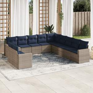 Set di divani da giardino in polyrattan grigio da 11 pezzi con cuscini, collezione di mobili da esterno resistenti - Product Image 1