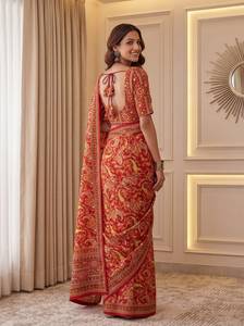 Sari Tradicional Indio de Seda con Estampado Digital y Parches Multicolores para Bodas y Eventos Festivos para Mujer - Product Image 2