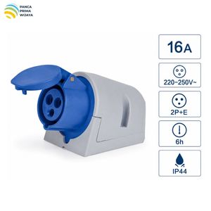 ปลั๊กไฟอุตสาหกรรมคุณภาพสูง 16A IP44 220-250V 2P+E 6H แบบติดผนัง รุ่น LX-113N - Product Image 1
