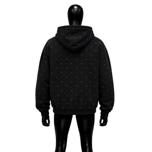 Sudadera con Capucha Negra con Gráficos de Diamantes de Imitación y Diseño de Abeja Blanca, Oversize, Estilo Urbano, de Algodón, Unisex, Vintage, para Invierno - Product Image 2