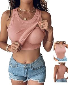 2026 Latest Women's Tank <b>Top</b> Beige Knitted Tank <b>Top</b> O-Neck Sleeveless Casual Solid Color Breathable <b>Crop</b> Tank <b>Tops</b> - Product Image 2