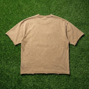 <b>Men's</b> T Shirt Beige Distressed Raw Edge Crew <b>Neck</b> Short Sleeve Oversized Fit Text Print Casual Streetwear <b>Tshirt</b> - Product Image 5