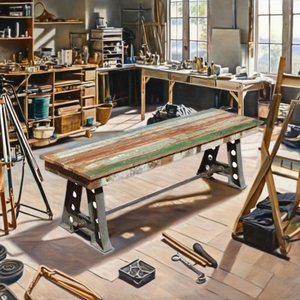 โต๊ะอาหารไม้ดีไซน์อินดัสเทรียล สไตล์โมเดิร์น ท็อปไม้จริงทรงสี่เหลี่ยมผืนผ้า สำหรับ 6 ที่นั่ง เฟอร์นิเจอร์บ้าน ใช้ในโรงงาน - Product Image 2