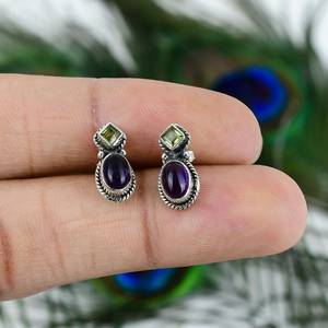 Natural <b>Amethyst</b> And Peridot Gemstone <b>Stud</b> <b>Earrings</b> 925 Sterling Silver Pear Shape Trendy Women's Jewelry for Wedding Party - Product Image 2
