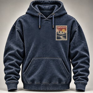 Custom <b>Navy</b> Pullover Hoodie <b>Mens</b> Mountain Stamp Graphic Hooded Sweatshirt Casual Streetwear Fashion OEM ODM Wholesale Apparel - Product Image 4