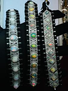925 Sterling <b>Silver</b> Ethiopian Opal Gemstone Natural Diamond Threaded Design Women's <b>Bracelet</b> <b>Bangle</b> Luxury Engagement Gift - Product Image 3