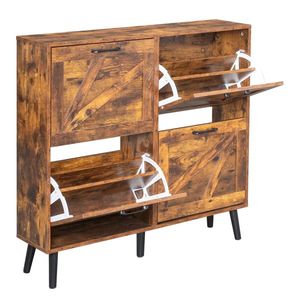 Scarpiera Monofacciale con 4 Cassetti Ribaltabili in Metallo Nero e Legno Massello, Design a Porta Scorrevole in Plastica Nera - Product Image 5