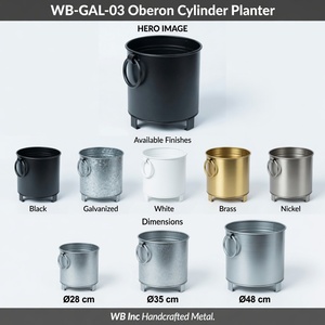 Macetero cilíndrico de hierro Oberon con recubrimiento de polvo negro, decoración para jardín y patio, soporte para macetas esmaltado para hoteles, tamaño de caja en cm - Product Image 3