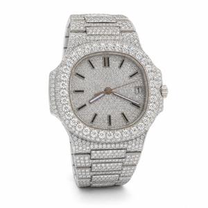 Reloj de Lujo para Hombre, con Cristales, de Acero Inoxidable, Cuarzo Analógico, Esfera Cuadrada con Diamantes Personalizados y Visualización de Fecha - Product Image 3