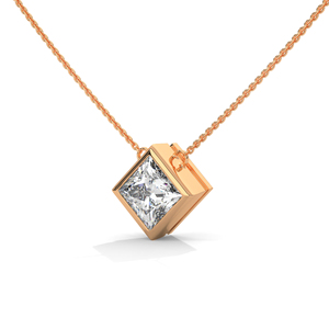 Rose <b>Gold</b> <b>Pendant</b> Necklace Princess Cut Diamond Charm 14K <b>Solid</b> <b>Gold</b> Luxury Jewelry for Gift Party - Product Image 2