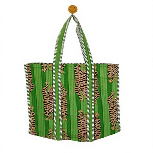 กระเป๋าโท้ทลายเสือสีเขียว ทนทาน น้ำหนักเบา มีซิป ความจุเยอะ ใช้ซ้ำได้ เป็นมิตรกับสิ่งแวดล้อม กระเป๋าสะพายไหล่สำหรับผู้หญิง ขายส่ง - Product Image 2