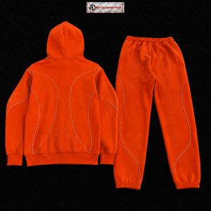 Ensemble de survêtement orange pour homme avec logo personnalisé, sweat à capuche zippé et pantalon de jogging, style streetwear, vêtements de sport décontractés pour la gym et l'entraînement, vente en gros OE - Product Image 6