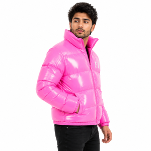 Glossy Quilted Puffer Men's <b>Jackets</b> Wholesale High Collar Zipper Winter Outerwear Custom Logo OEM Bulk Fashion Casual <b>Jacket</b> USA - Product Image 2