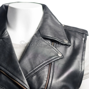 Veste en cuir de mouton de haute qualité pour femmes, style motard rock, coupe courte, avec fermeture éclair - Product Image 3