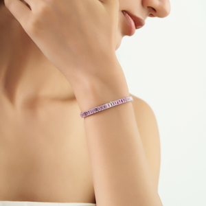 Factory Price 925 Sterling Silver Baguette Cut Natural Pink <b>Sapphire</b> Gemstone <b>Tennis</b> <b>Bracelet</b> For Women's - Product Image 2