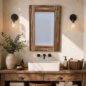 Rustic Solid Wooden Frame Wall <b>Mirror</b> Decorative Handcrafted Timber Framing Vanity Accent <b>Mirror</b> for Home Living Room Hotel Deco - Product Image 3