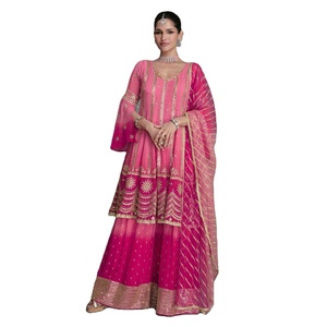 นักออกแบบล่าสุดการลําดับการเย็บปักถักร้อยเทียม Georgette ทํางานชุด Sharara โดย Fab Zone - Product Image 1