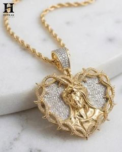 Pendentif de luxe en forme de cœur avec visage de Jésus, entièrement pavé de diamants, personnalisé, style Hip-Hop, religieux, pour la vente en gros de bijoux - Product Image 1