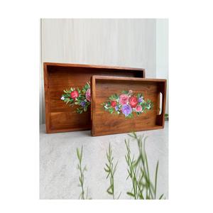 Plateau de service rond en bois imprimé personnalisé pour le thé et le petit-déjeuner, plateau en bois naturel, décoration de table basse pour hôtels et mariages - Product Image 3