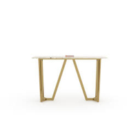 Table console en métal doré de haute qualité avec plateau en pierre frittée imitation marbre blanc et structure géométrique en acier inoxydable pour entrée, couloir ou côté de la pièce