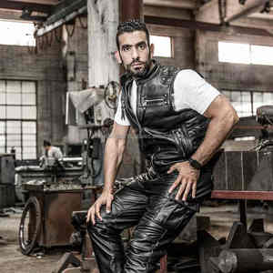 Nueva moda clásica motocicleta cuero chaleco Pu cuero de vaca Motorcade chaleco 6XL hombres cuero genuino chaquetas sin mangas - Product Image 5