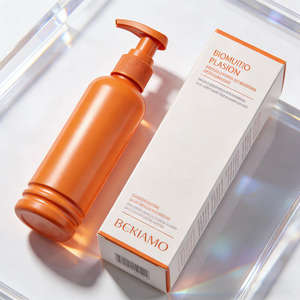 Botella de Plástico PET Redonda de 240 ml (8 oz) con Pulverizador, Color Naranja Personalizado, para Loción, Crema, Aceite Corporal, Sérum para el Cuidado de la Piel, Envase Cosmético - Product Image 1