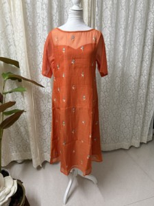 Vestido Midi Naranja Dulce con Estampado Digital Tejido Natural para Mujer, Manga Media, Verano, Casual, Servicio OEM - Product Image 6