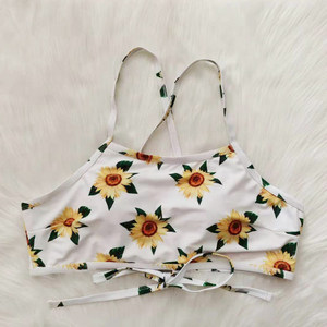 Women's Yellow Bikini Set <b>Crossed</b> Halter <b>Top</b> High Waist Bottom Contrast Binding Spandex Polyester Stretch Eco-Friendly Quick Dry - Product Image 2