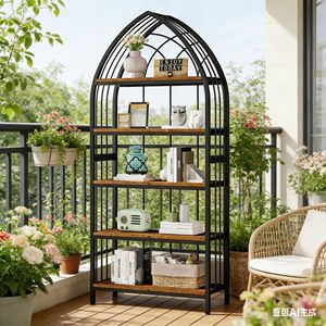 Industrial Curved 5-Tier Bookshelf Freestanding Display <b>Bookcase</b> - Product Image 1