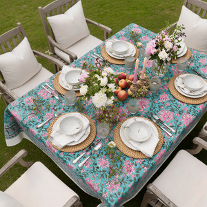 Mohini Green Gud Christmas <b>Tablecloth</b> 180x270cm Handcrafted Block Printed 100% Cotton Holiday Dining Table Decor Style - Product Image 6