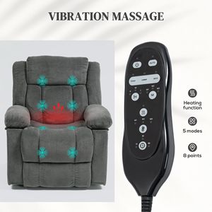 Fauteuil Électrique Gris avec Fonction Inclinaison et Massage Chauffant pour Personnes Âgées, USB et Housse Amovible avec Poches Latérales - Product Image 5