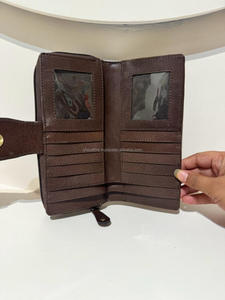 Nueva billetera plegable de flores marrones de cuero occidental a mano de marca personalizada, billetera vaquera de cuero hecha a mano genuina para mujer - Product Image 5