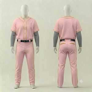 ชุดเบสบอลสีชมพูสำหรับผู้ชาย เสื้อเจอร์ซีย์แขนสั้น กางเกงพร้อมเข็มขัดและกระเป๋า ระบายอากาศได้ดี ทรงปกติ ใส่ได้ทุกฤดู - Product Image 1