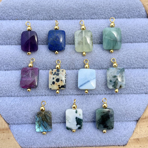 Rectangle Dyed <b>Emerald</b> <b>Pendant</b> | 10mm Gemstone Charm | Artisan Jewelry Supply - Product Image 2
