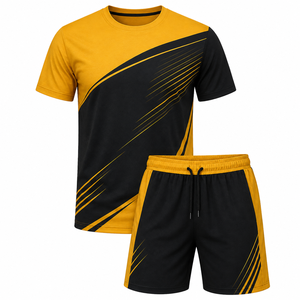 ชุดกางเกงขาสั้นออกกำลังกายลำลองสำหรับผู้ชายฤดูร้อนจาก STREAMERZ INDUSTRIES เสื้อยืดผ้าโพลีเอสเตอร์/ผ้าฝ้ายระบายอากาศเป็นมิตรกับสิ่งแวดล้อม กางเกงขาสั้นเอวยางยืด - Product Image 1