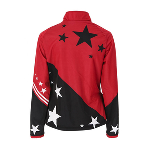 เสื้อแจ็คเก็ตสปอร์ตผู้หญิง สีแดงดำ ตัดต่อสี แขนยาว ซิปหน้า ผ้าฟลีซ แถบข้าง ถักทอ แห้งเร็ว ทรงปกติ ใส่ได้ทุกฤดู - Product Image 3