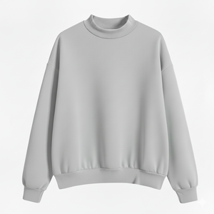 Custom Women Oversized Light Grey Sweatshirt Plain Blank Mock Neck <b>Drop</b> Shoulder Heavyweight Cotton Fleece Pullover Streetwear - Product Image 1