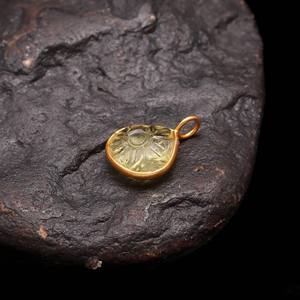 Colgante de cuarzo limón natural tallado a mano con forma de flor, piedra preciosa de plata de ley 925, amuleto de cuarzo limón para la fabricación de joyas, 12 mm - Product Image 4