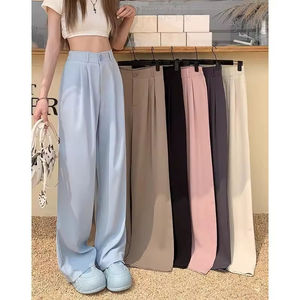 Pantalon en satin taille haute à jambes larges pour femme, coupe ample, longueur totale, plissé, couleur unie, décontracté, été, vente chaude, léger - Product Image 1